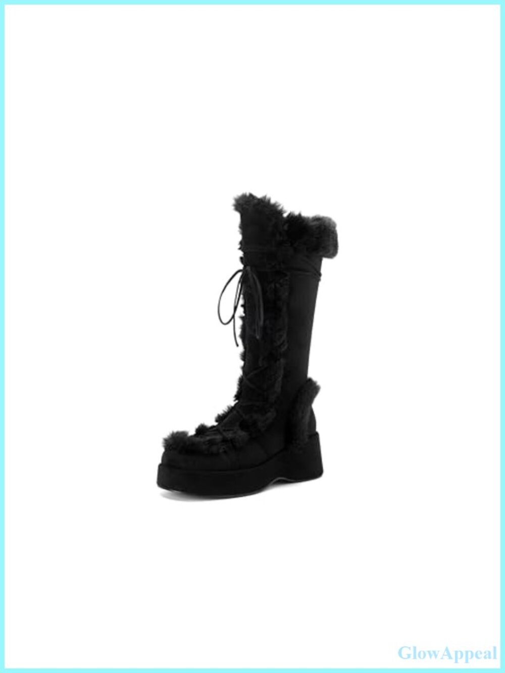 Knee High Faux Suede Winter Boots Platform Faux Fur Snow Boots Lace Up